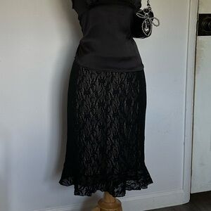 Chic Black Lace Chemise and Skirt Set